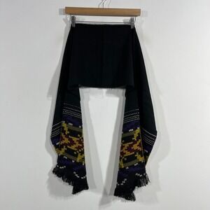 Guillaume de Mons Parisian Wool Alpaca Black Knit Scarf Geometric Fringe OS